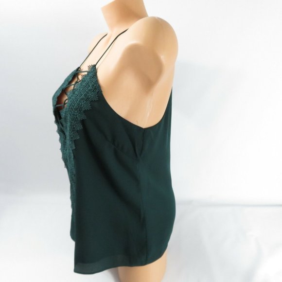 WAYF Camisole Top Hunter Green Size L Posie Deep Lace V-Neck Sleeveless - Picture 6 of 11